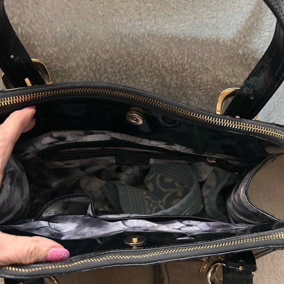 Ted Baker Glossy Black Satchel with Gold Accents - Picture 12 of 13